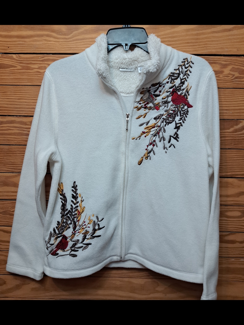 White Craft & Barrow Zip-Up Fleece Jacket with Embroidered Cardinal SZ PM